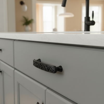 Cosmas 4298FB Flat Black Floral Cabinet Pull