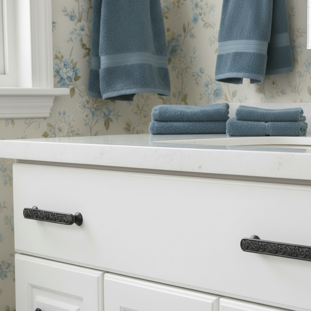 Cosmas 4298FB Flat Black Floral Cabinet Pull