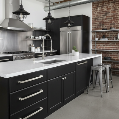 INDUSTRIAL KITCHEN 12" PULLS ON A CABINET