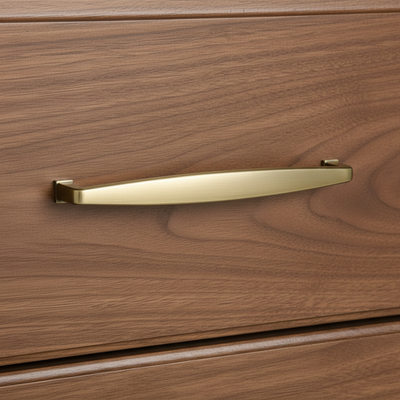 Wooden drawer with a brushed antique brass handle