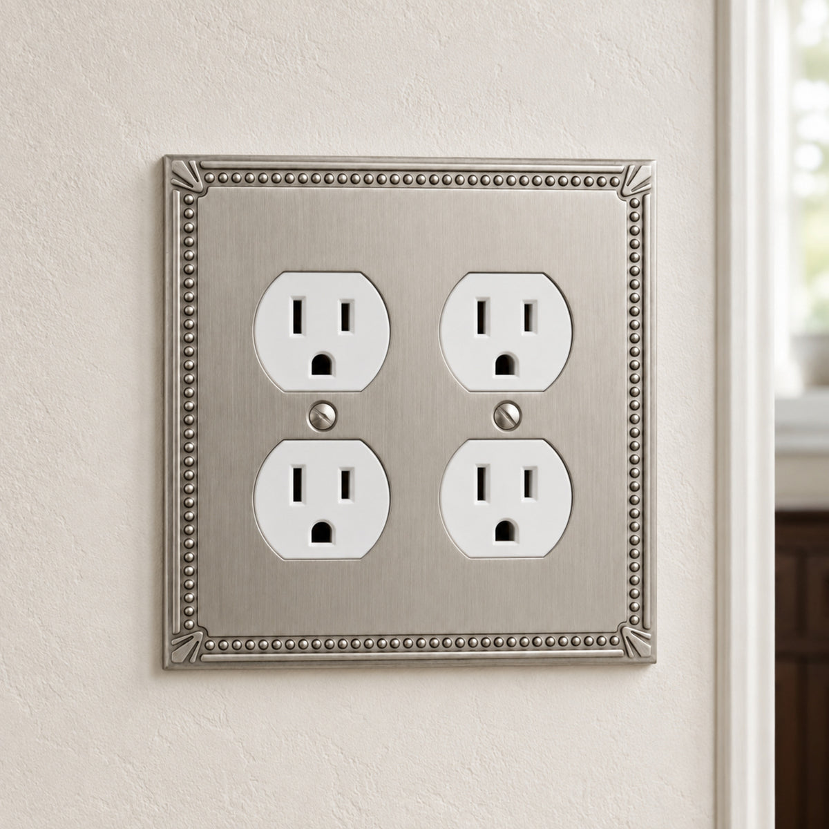 Cosmas 44013-SN Satin Nickel Double Duplex Outlet Wall Plate