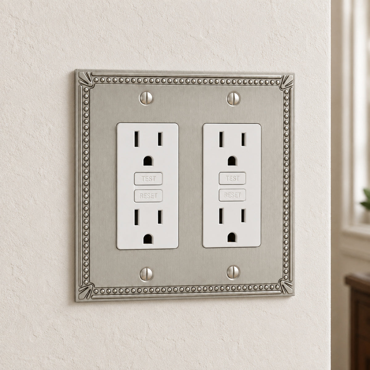 Cosmas 44098-SN Satin Nickel Double GFCI / Decora Wall Plate