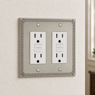 Cosmas 44098-SN Satin Nickel Double GFCI / Decora Wall Plate