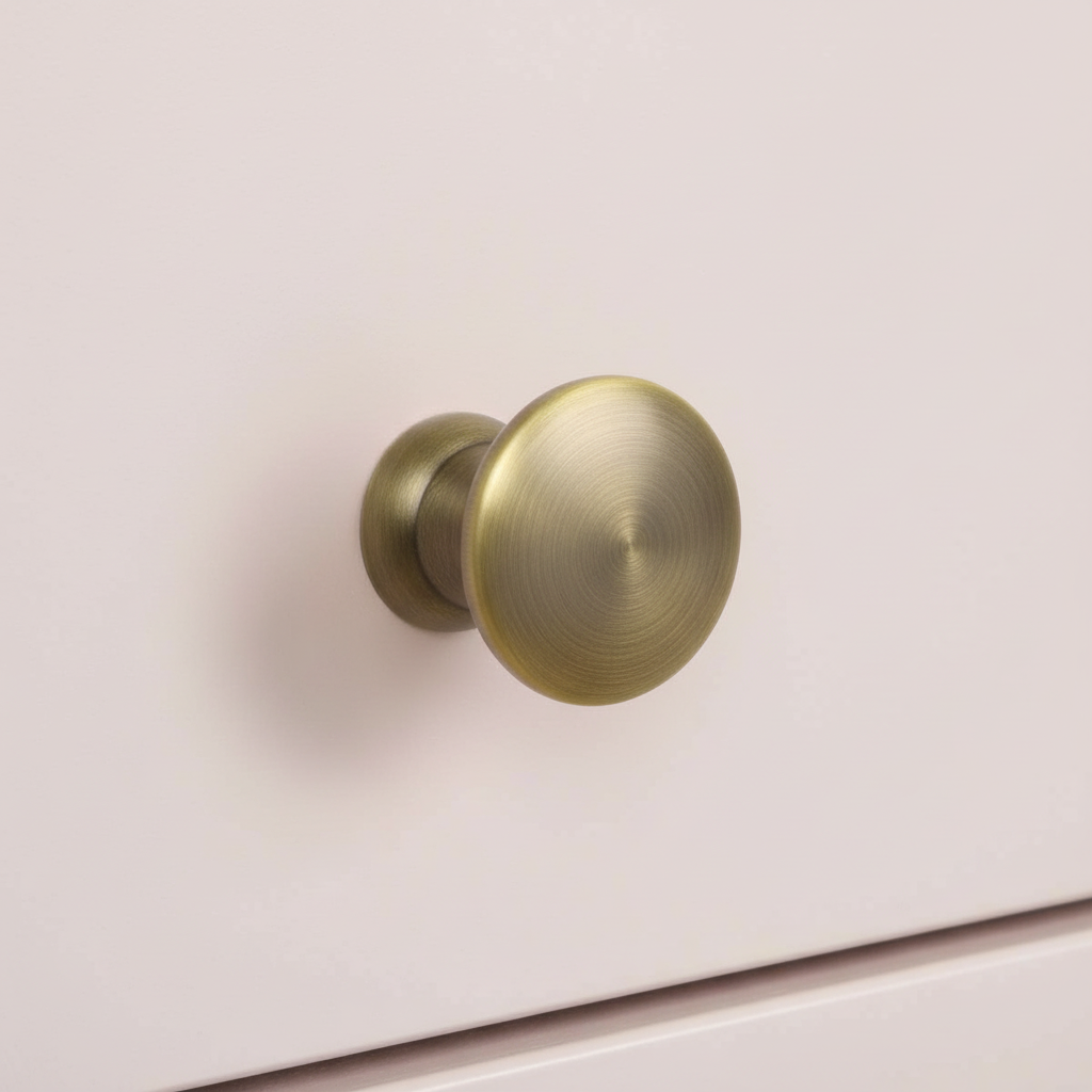 Brass door knob on a white door
