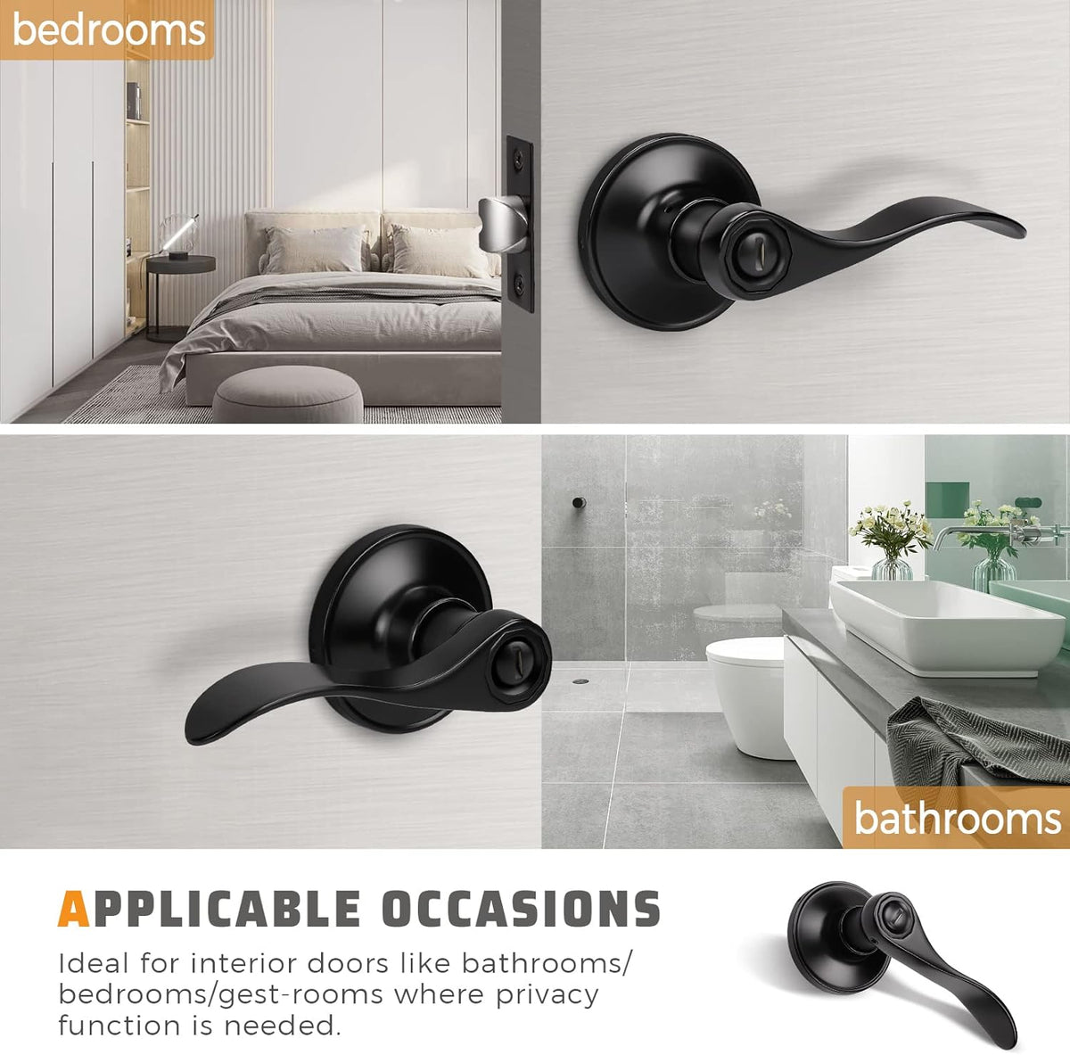 Knobwell Wave Style Black Privacy Door Lever