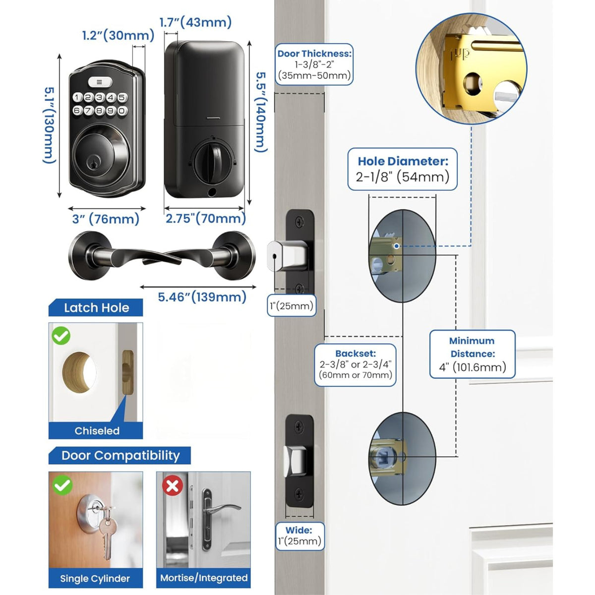 Keyless Entry KS02B Matte Black Keypad Deadbolt with Door Lever