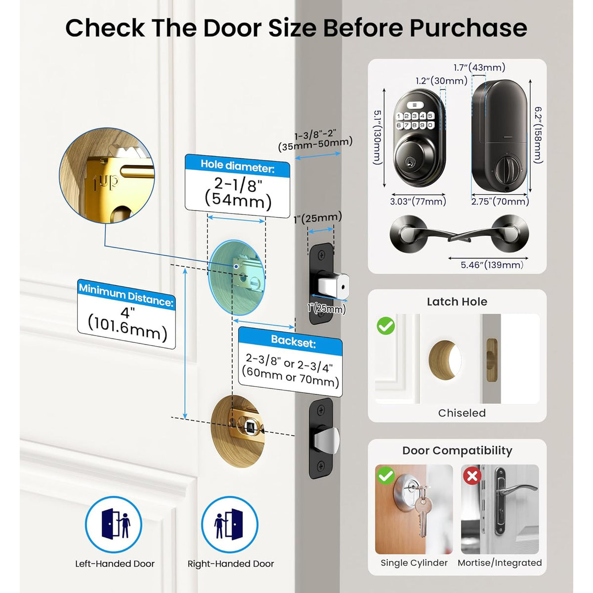 Keyless Entry RZ-A Matte Black Keypad Deadbolt with Door Lever