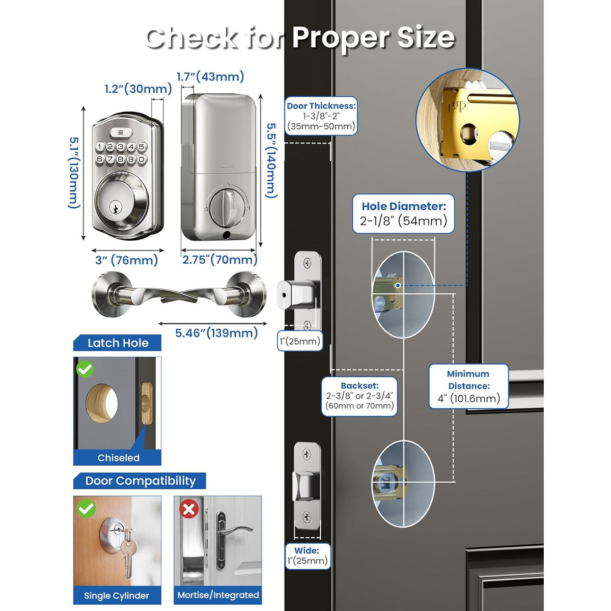 Keyless Entry KS02B Satin Nickel Keypad Deadbolt with Door Lever