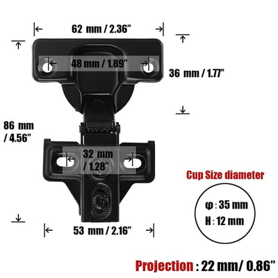 Diversa 52003 Self Closing Concealed Black Cabinet Hinge 1/2&quot; Overlay