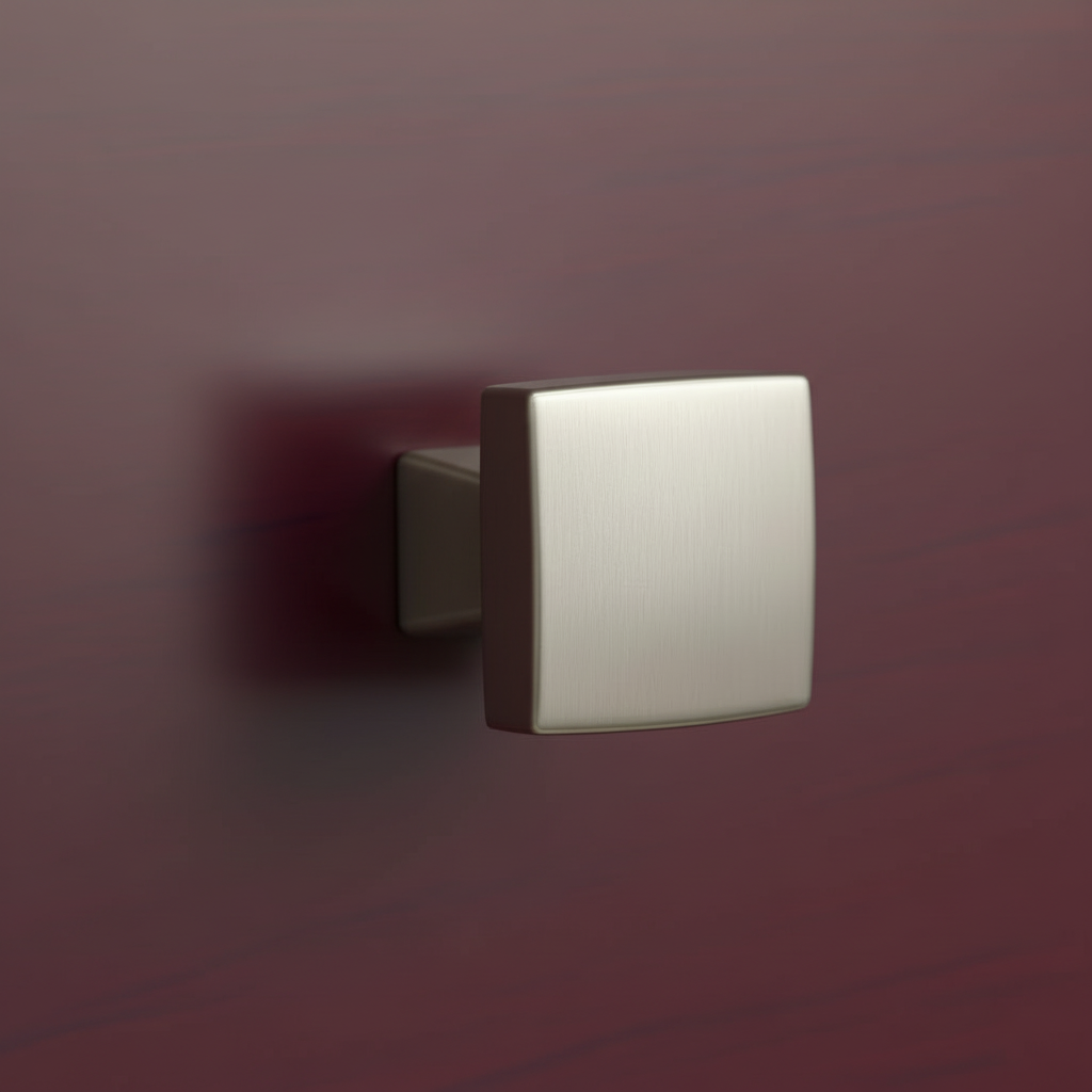 Metallic square wall-mounted light fixture on a purple drawer