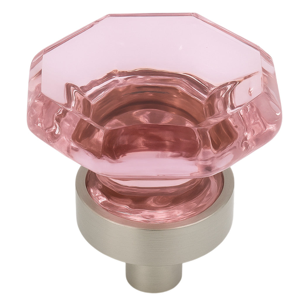 Cosmas 5268SN-P Satin Nickel &amp; Pink Glass Cabinet Knob