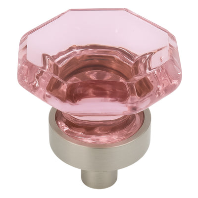 Satin nickel &amp; pink glass cabinet knob