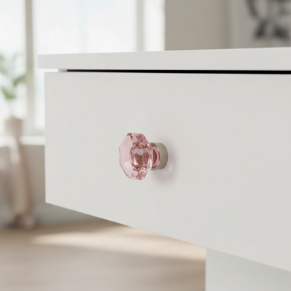 Cosmas 5268SN-P Satin Nickel &amp; Pink Glass Cabinet Knob