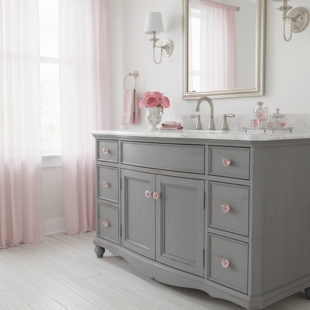 Cosmas 5268SN-P Satin Nickel &amp; Pink Glass Cabinet Knob