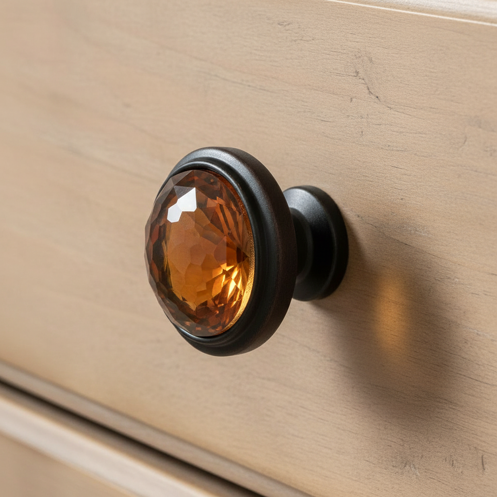 Cosmas 5317ORB-A Oil Rubbed Bronze &amp; Amber Glass Round Cabinet Knob
