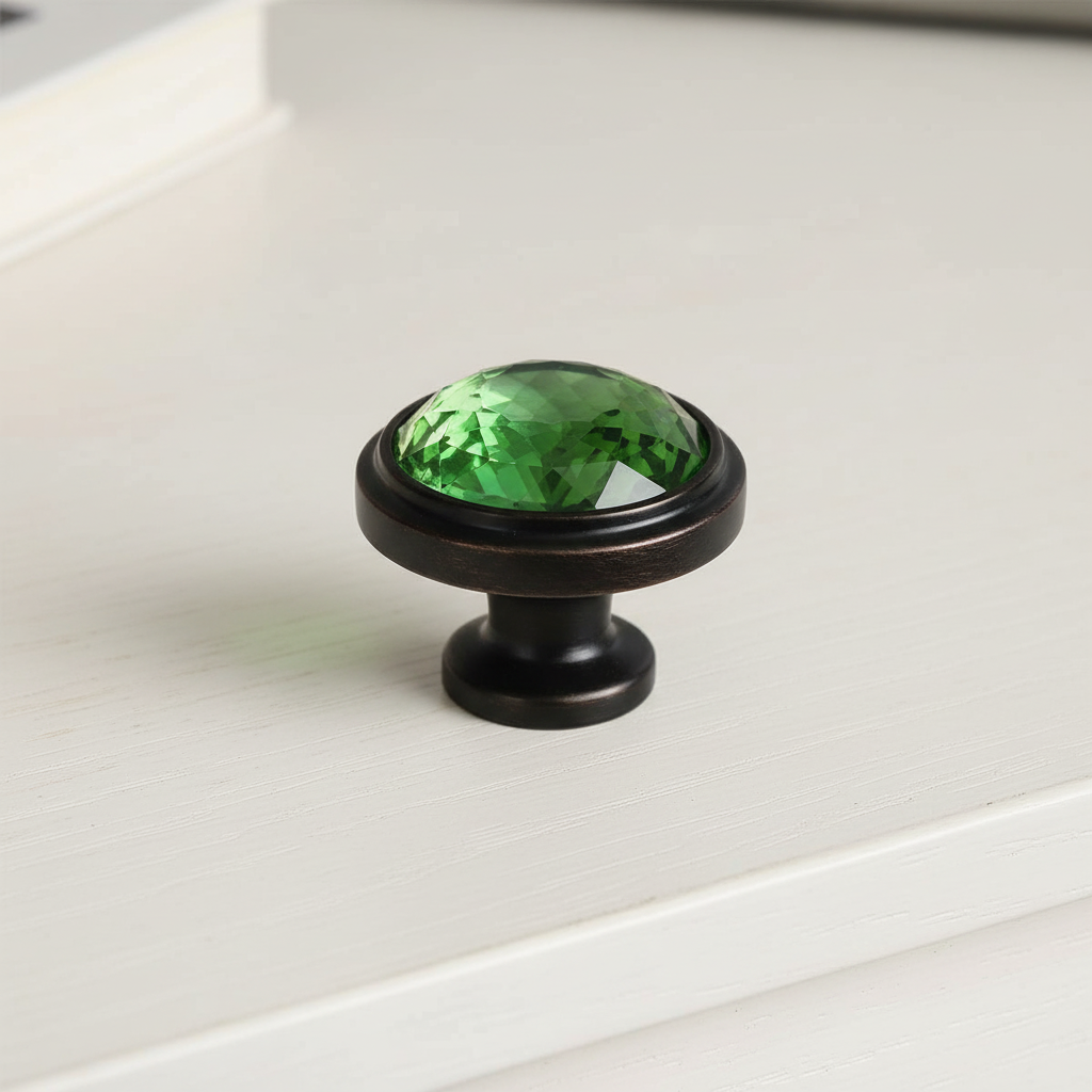 Cosmas 5317ORB-EM Oil Rubbed Bronze &amp; Emerald Glass Round Cabinet Knob