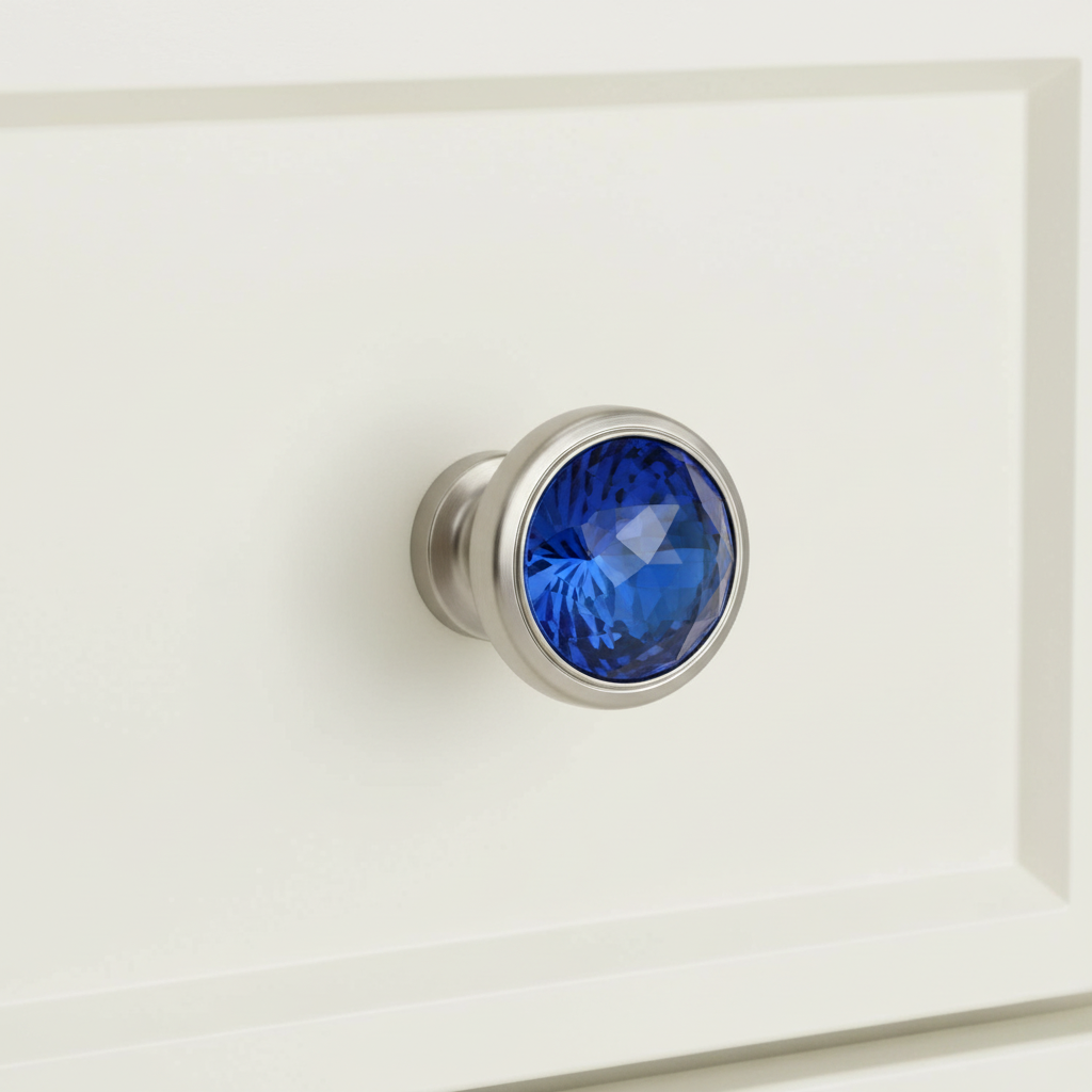 Cosmas 5317SN-BL Satin Nickel &amp; Blue Glass Round Cabinet Knob