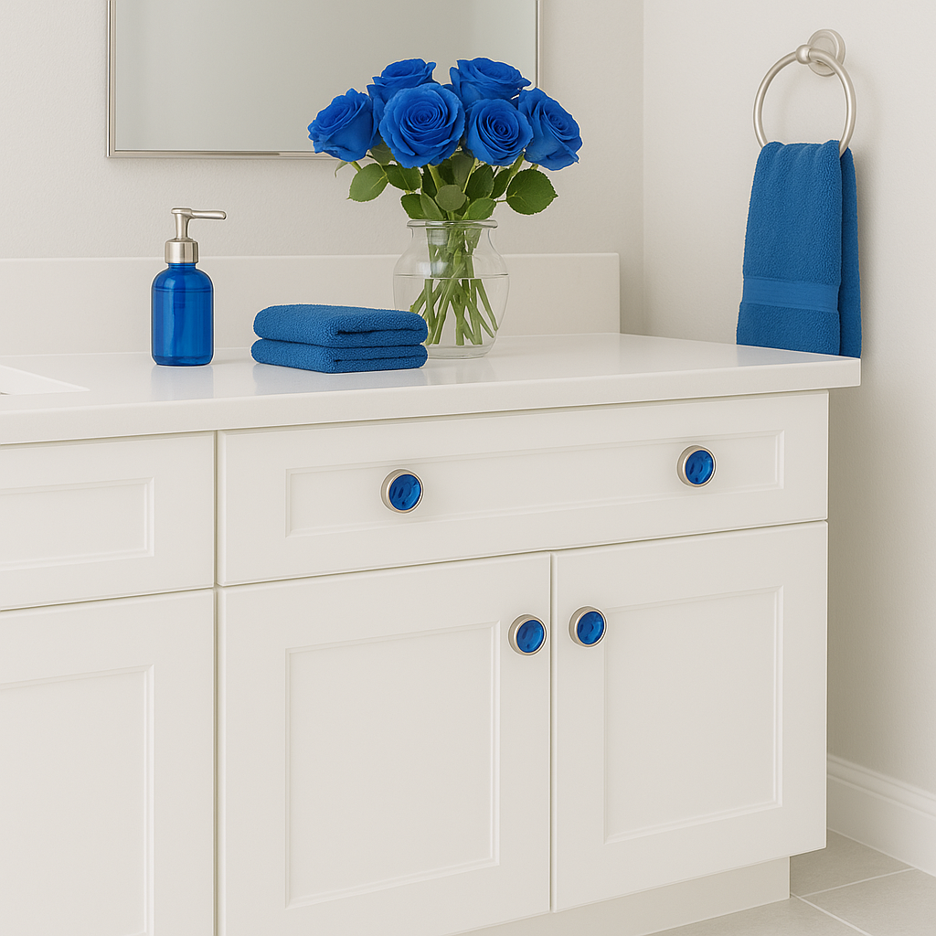 Cosmas 5317SN-BL Satin Nickel &amp; Blue Glass Round Cabinet Knob