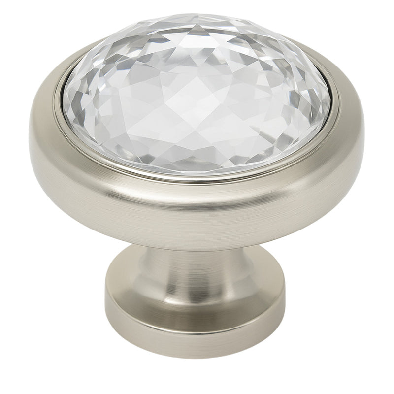 Cosmas 5317SN-C Satin Nickel &amp; Clear Glass Round Cabinet Knob