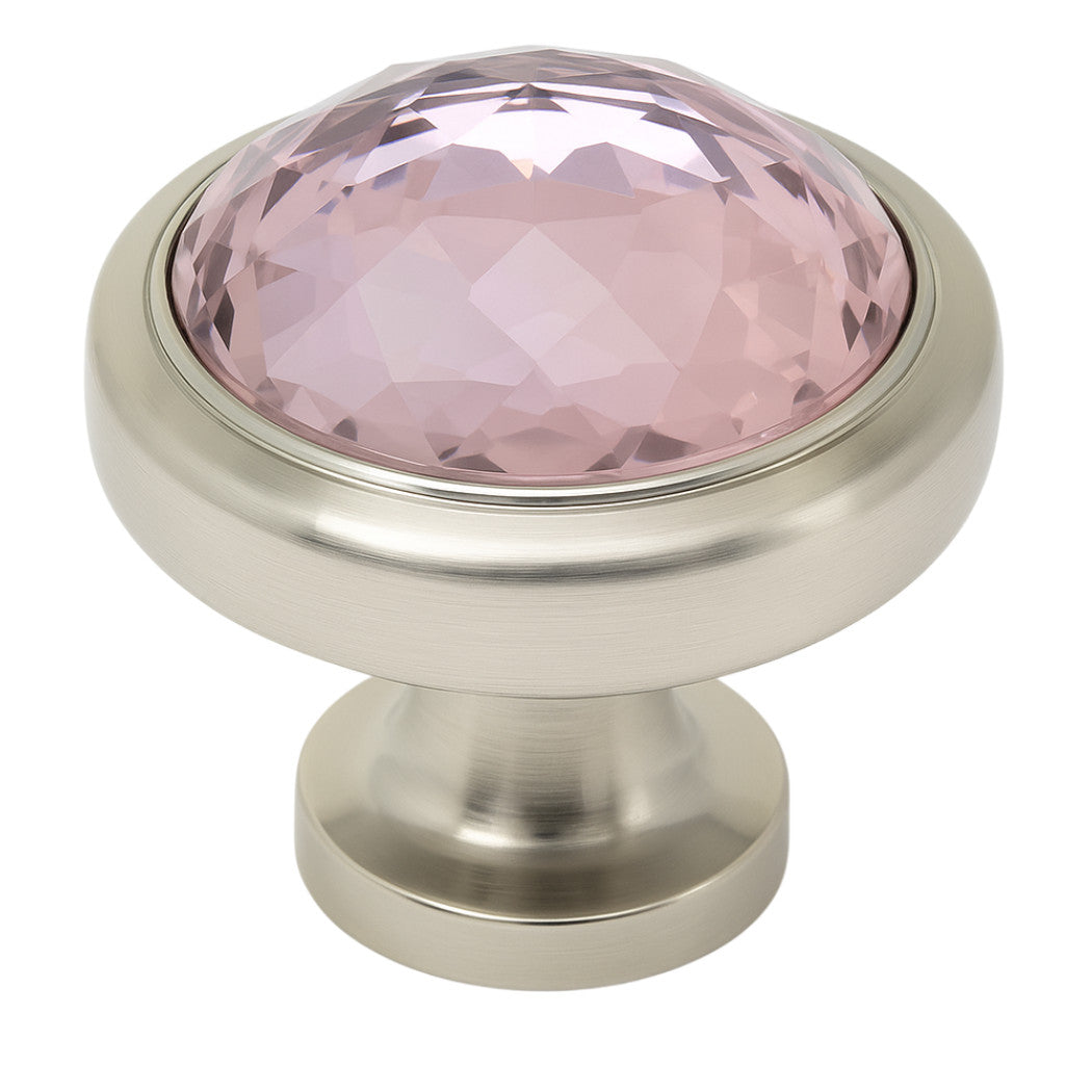 Cosmas 5317SN-P Satin Nickel &amp; Pink Glass Round Cabinet Knob