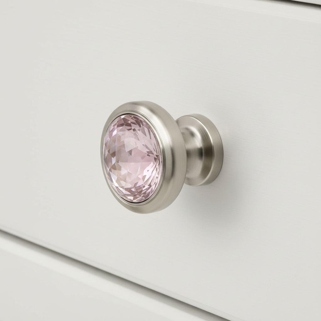 Cosmas 5317SN-P Satin Nickel &amp; Pink Glass Round Cabinet Knob