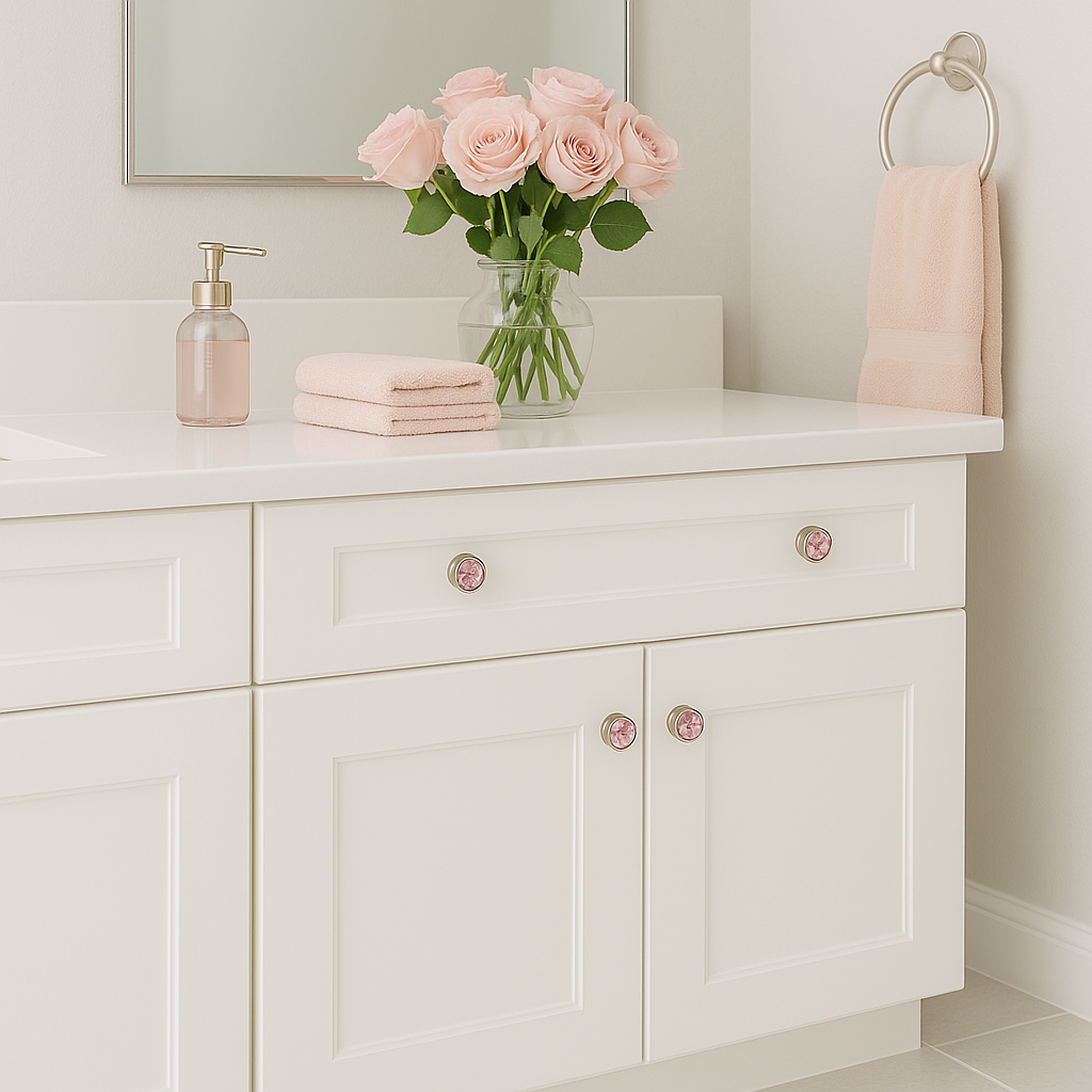 Cosmas 5317SN-P Satin Nickel &amp; Pink Glass Round Cabinet Knob