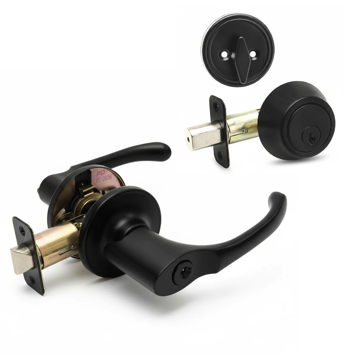 Arlington Matte Black Entry Lever with Matching Single Cylinder Deadbolt Combo Pack