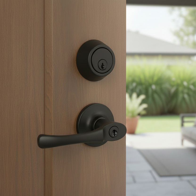 Arlington Matte Black Entry Lever with Matching Single Cylinder Deadbolt Combo Pack