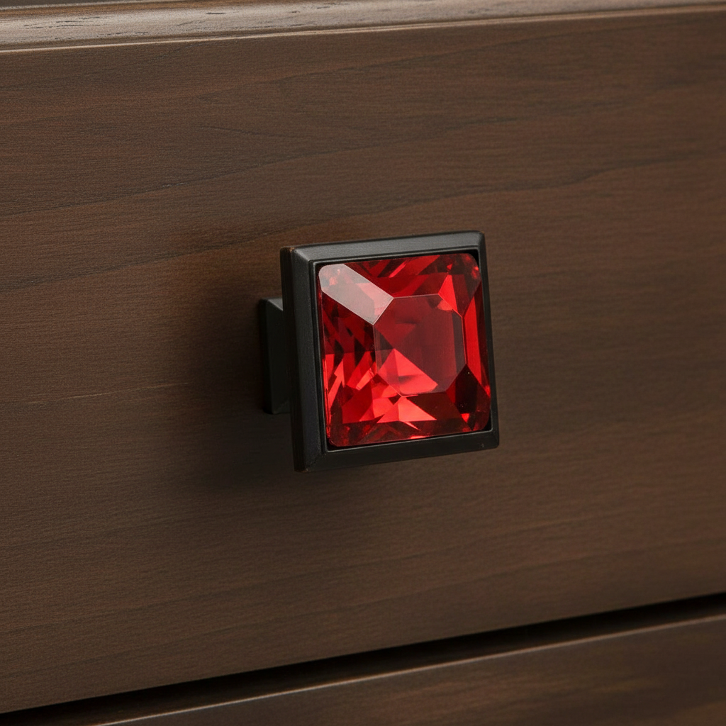 Cosmas 5883ORB-RED Oil Rubbed Bronze &amp; Red Glass Square Cabinet Knob