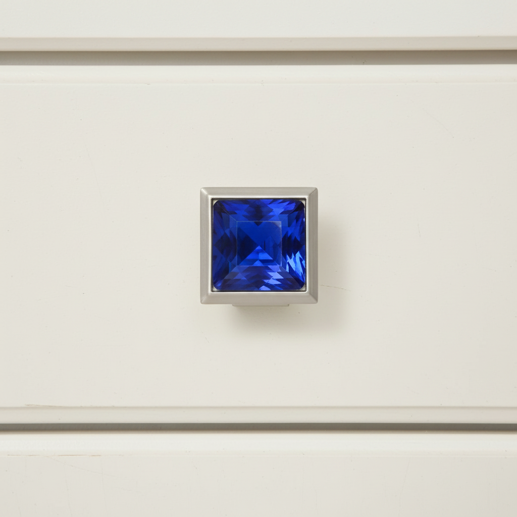 Cosmas 5883SN-BL Satin Nickel &amp; Blue Glass Square Cabinet Knob