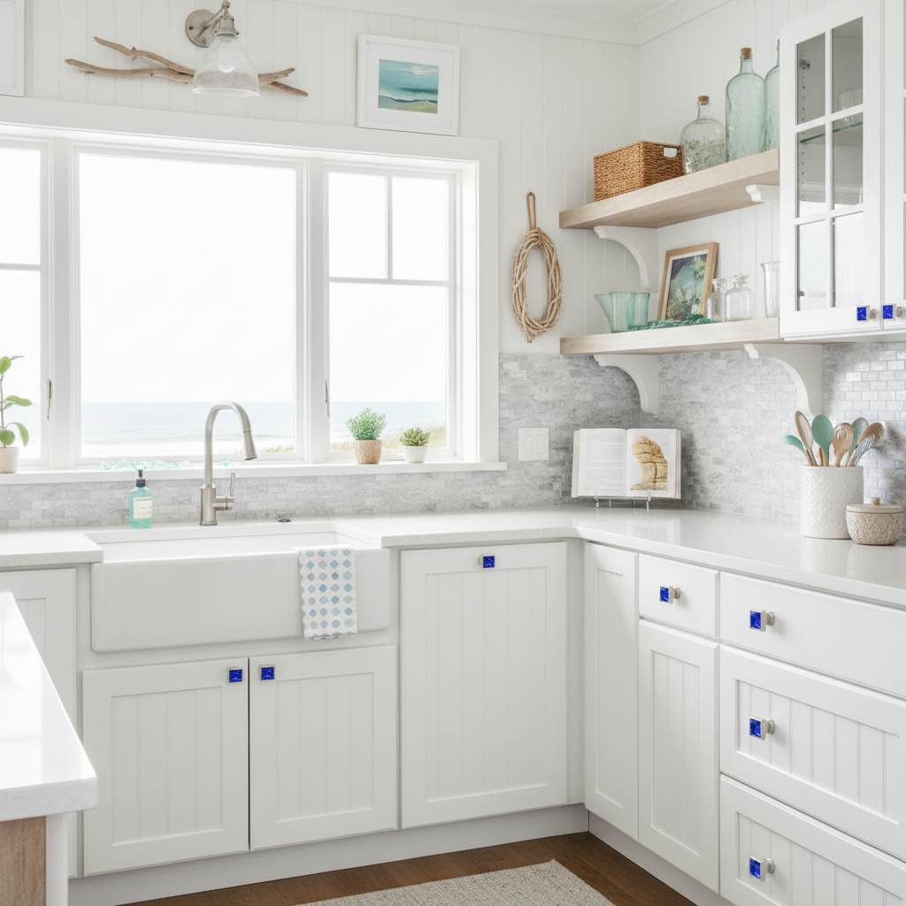 Cosmas 5883SN-BL Satin Nickel &amp; Blue Glass Square Cabinet Knob