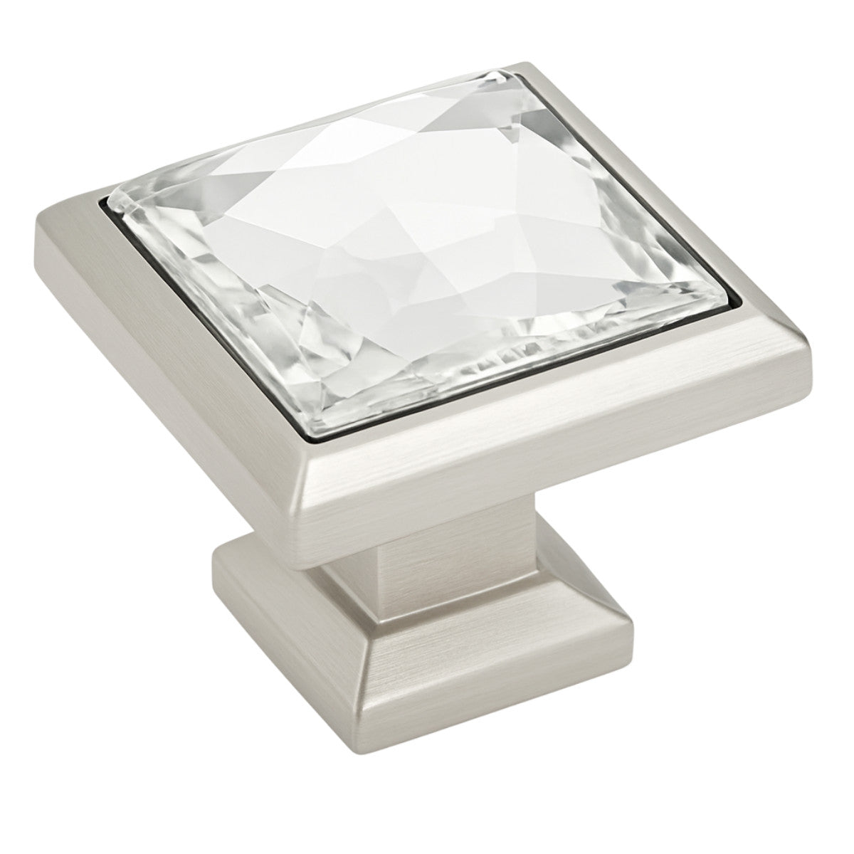 Cosmas 5883SN-C Satin Nickel &amp; Clear Glass Square Cabinet Knob