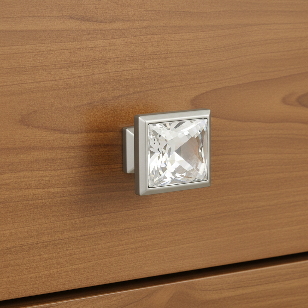 Cosmas 5883SN-C Satin Nickel &amp; Clear Glass Square Cabinet Knob
