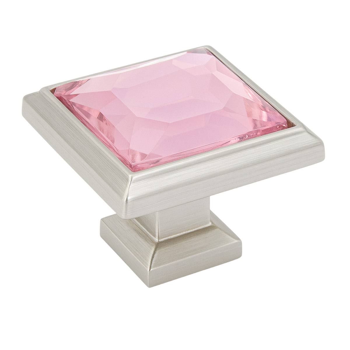 Cosmas 5883SN-P Satin Nickel &amp; Pink Glass Square Cabinet Knob