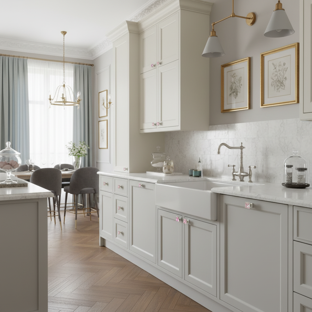 Cosmas 5883SN-P Satin Nickel &amp; Pink Glass Square Cabinet Knob