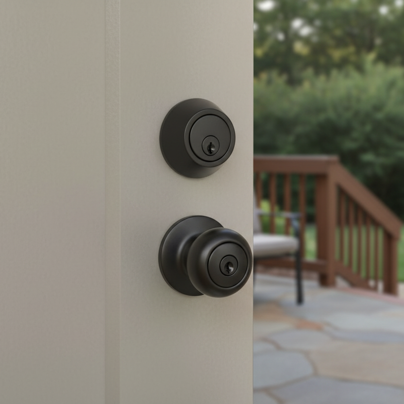 Bedford Matte Black Entry Knob with Matching Single Cylinder Deadbolt Combo Pack
