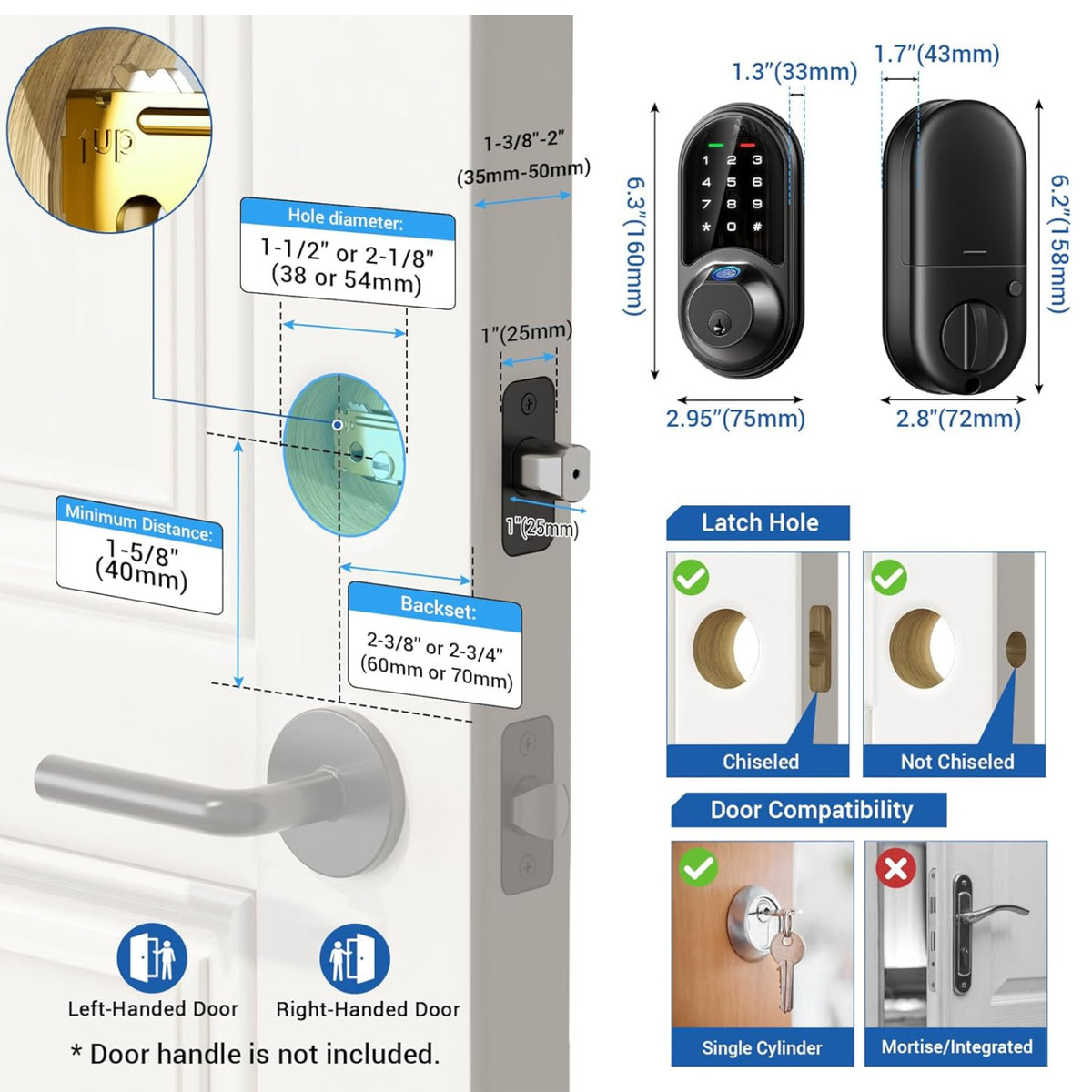 Keyless Entry RZ07 Matte Black Keypad Smart Deadbolt