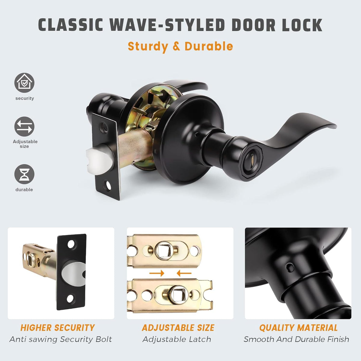 Knobwell Wave Style Black Privacy Door Lever