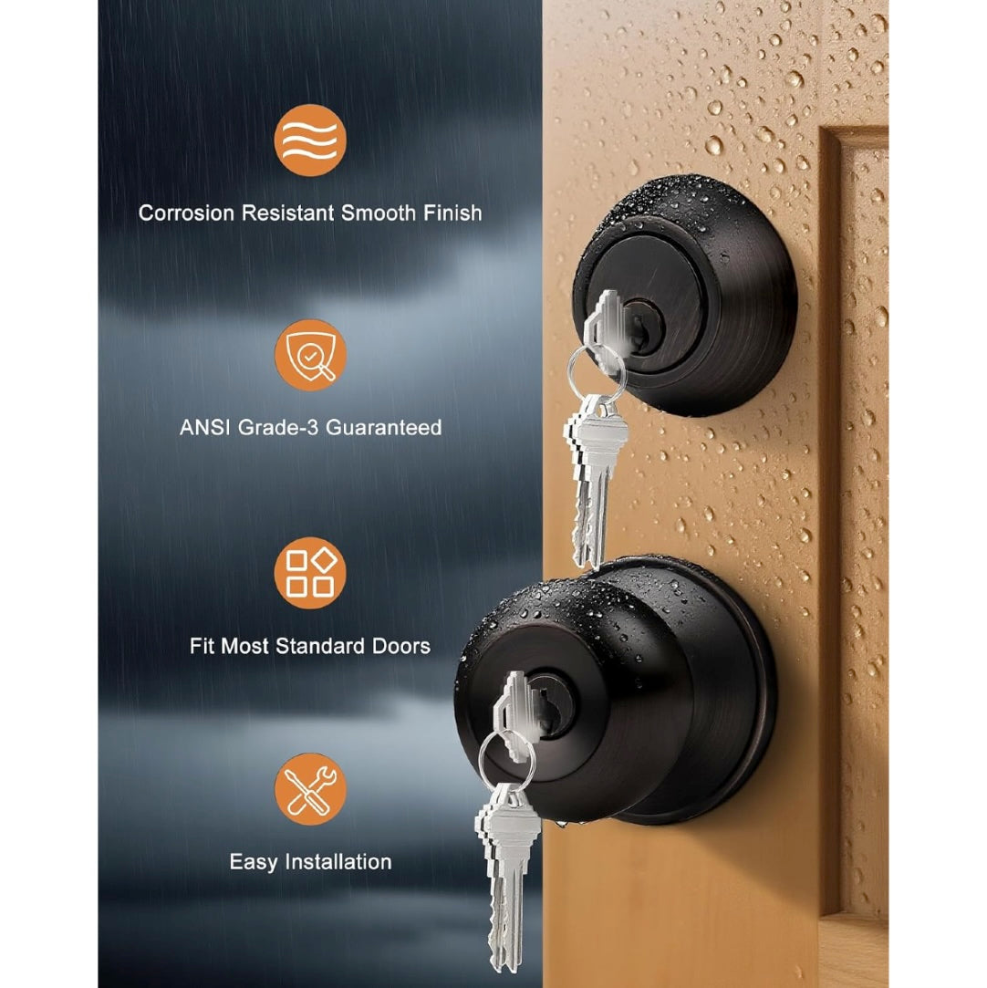 Probico Oil Rubbed Bronze l Entry Door Lever Lock Set and Single Cylinder Deadbolt