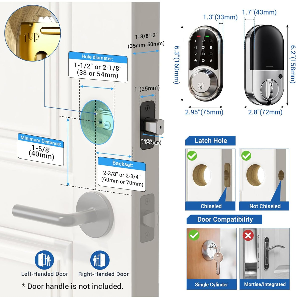 Keyless Entry RZ06 Satin Nickel Keypad Smart Deadbolt
