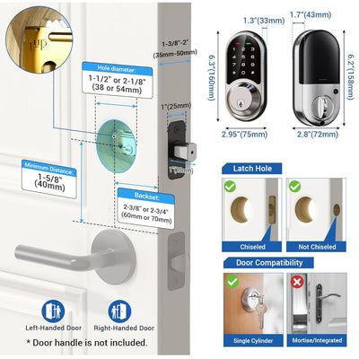 Keyless Entry RZ06 Satin Nickel Keypad Smart Deadbolt