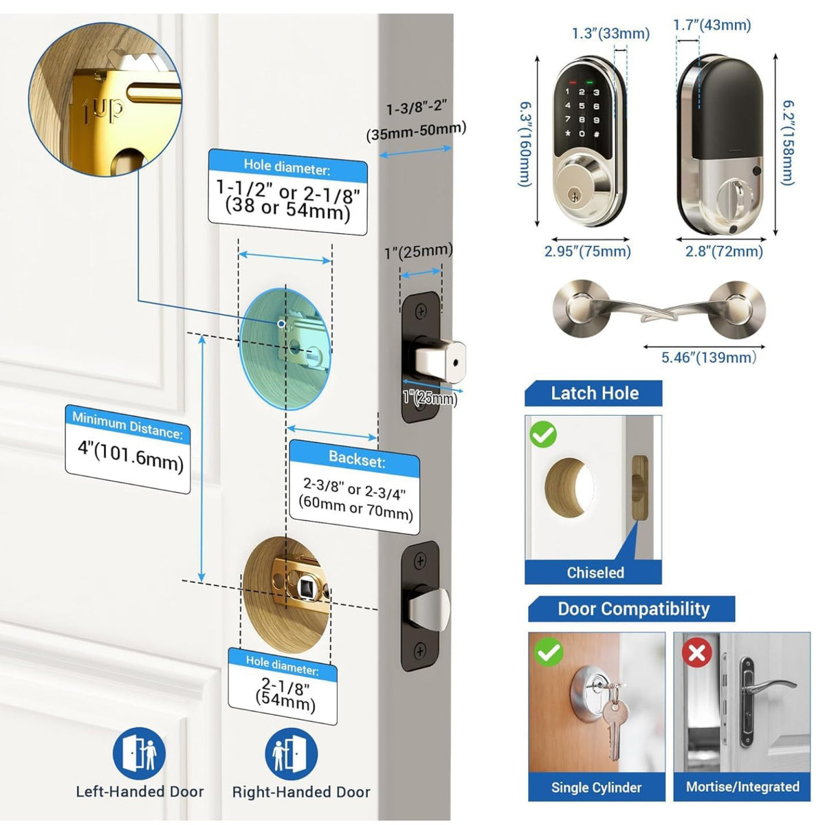 Keyless Entry RZ06B Satin Nickel Keypad Smart Deadbolt and Door Lever