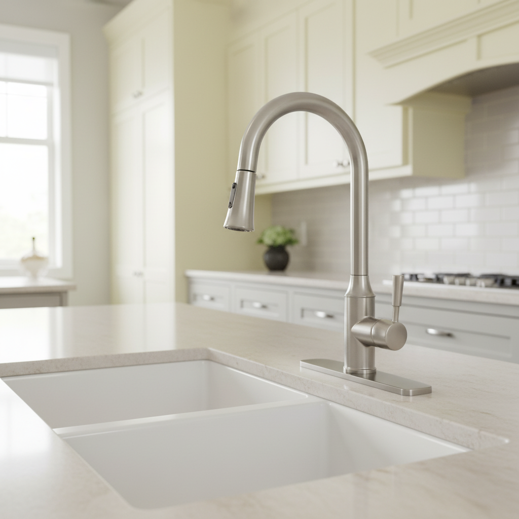 Designers Impressions 614722 Satin Nickel Kitchen Faucet w/ Pull Out Sprayer