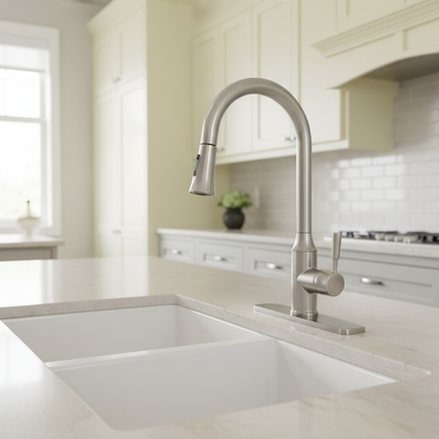 Designers Impressions 614722 Satin Nickel Kitchen Faucet w/ Pull Out Sprayer