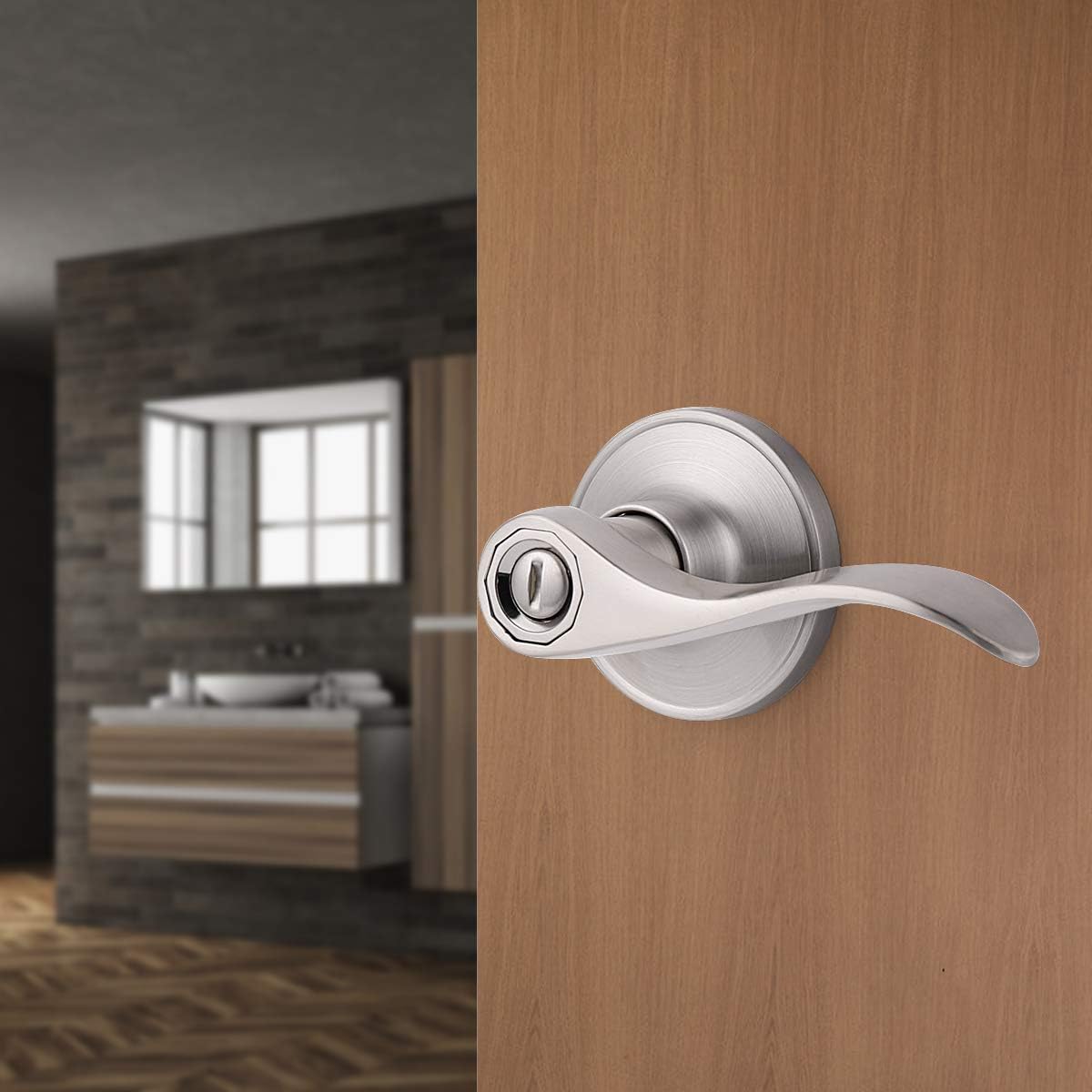 Gobrico Wave Style Privacy Door Lever, Satin Nickel