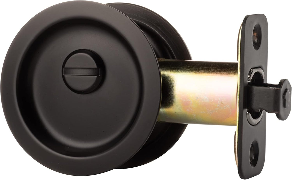 Round Bed/Bath Privacy Pocket Door Latch, Flat Black