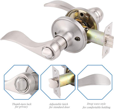 Gobrico Wave Style Privacy Door Lever, Satin Nickel
