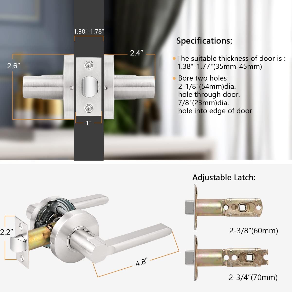 Probico Satin Nickel Contemporary Passage Door Lever Set