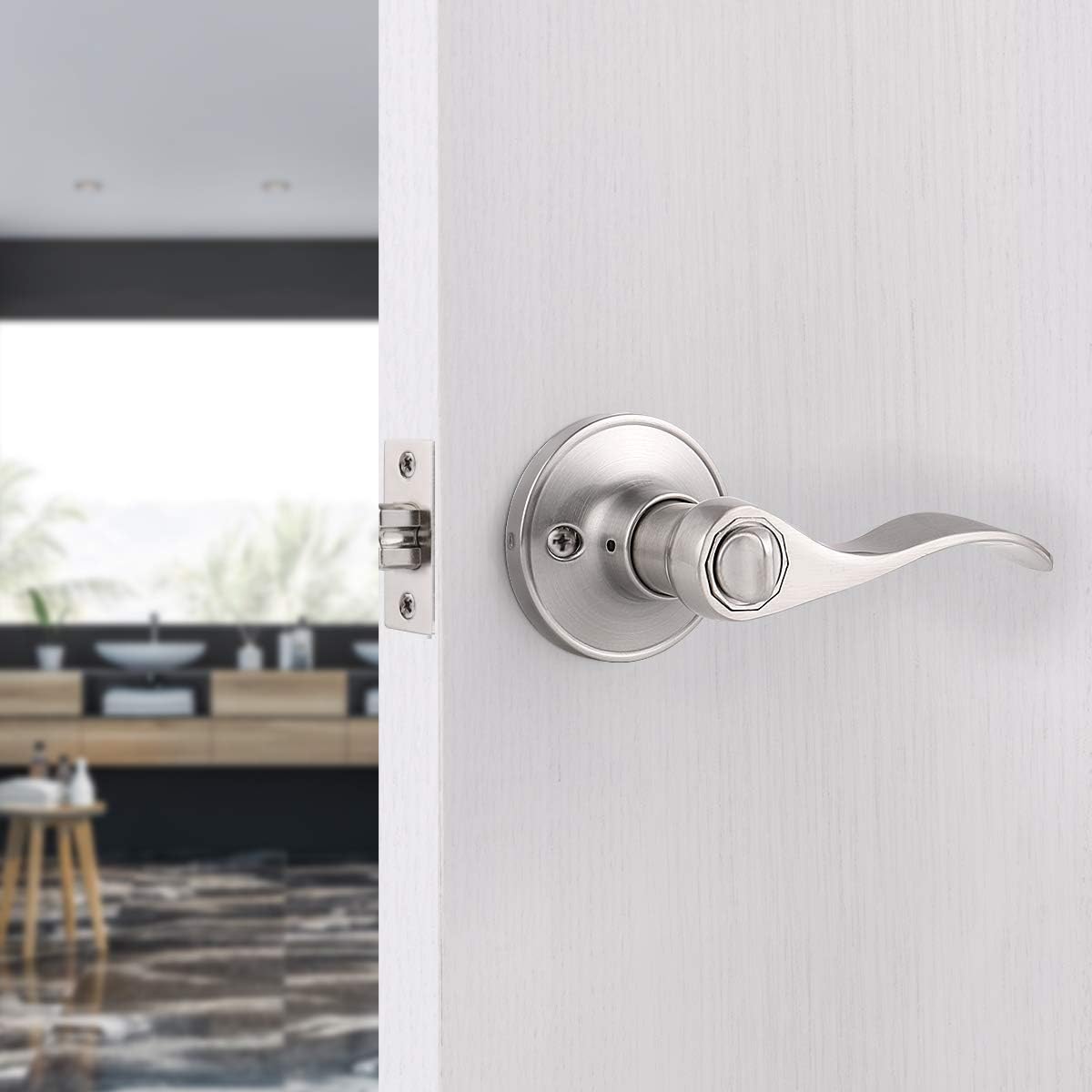 Gobrico Wave Style Privacy Door Lever, Satin Nickel