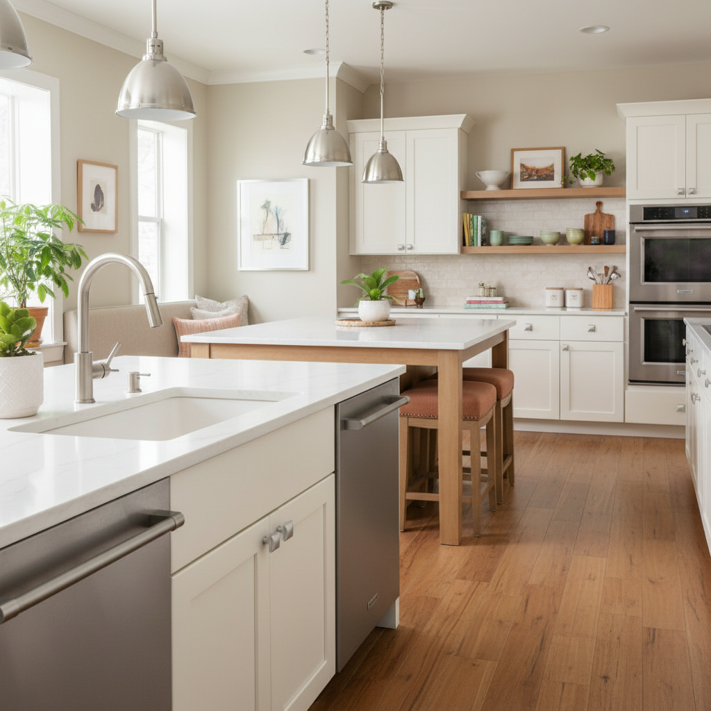 modern kitchen with square cabinet knobs